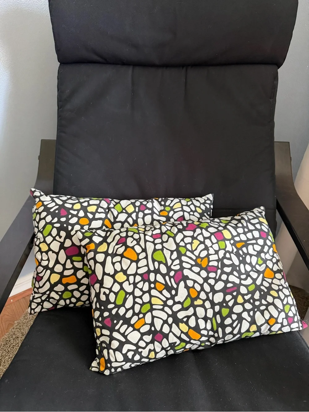 Modern Mosaic Black Throw Pillow with Multicolor Accents